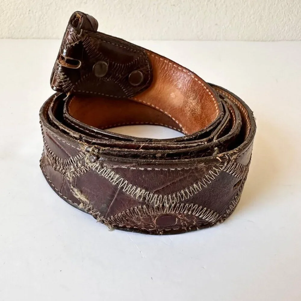 Vintage JUSTIN Mens Brown Belt 42 L Crocodile Genuine Exotic Leather Western - Picture 2 of 10